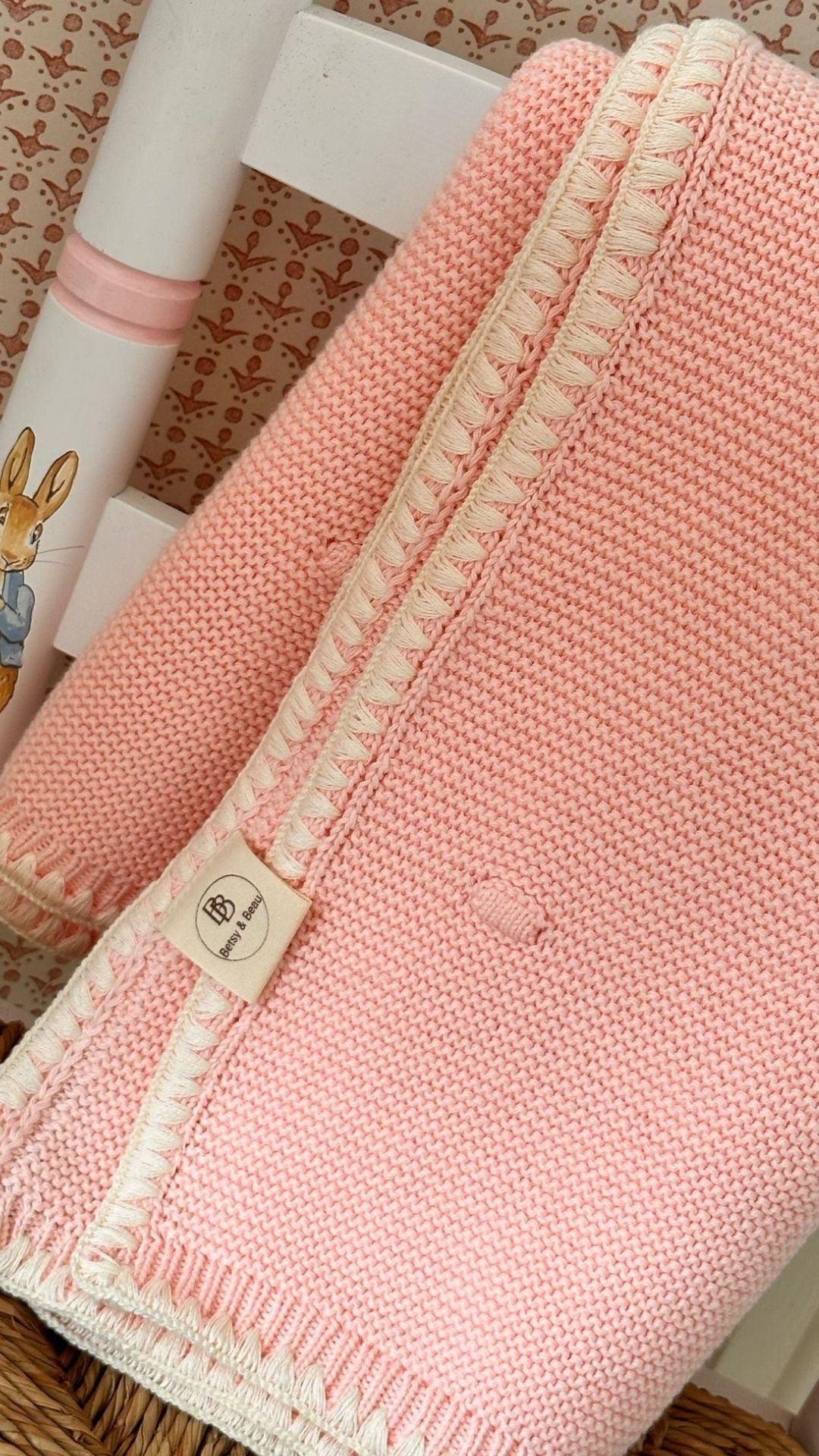 Ramona - Personalised Organic Cotton Knitted Blanket - Peony