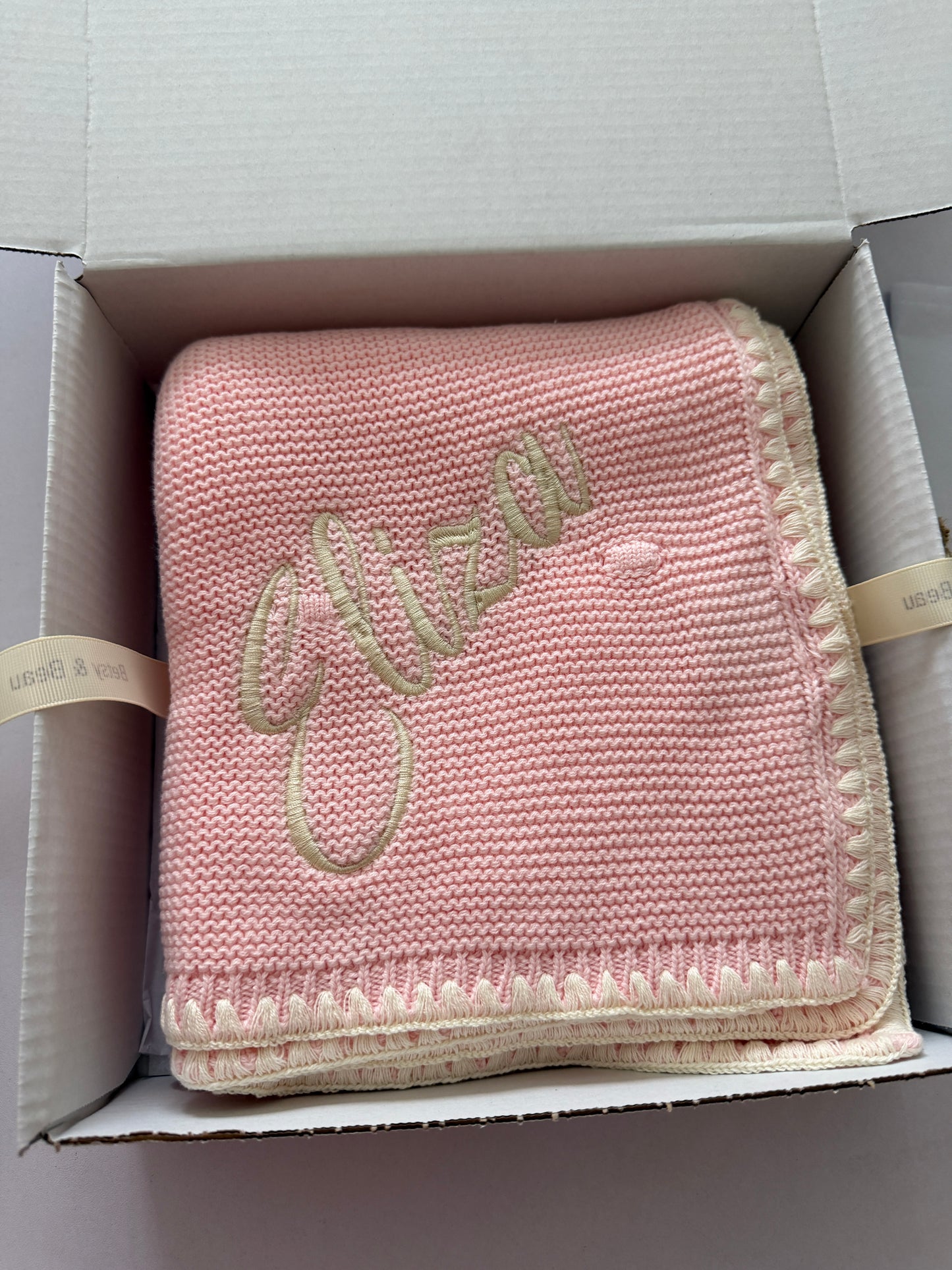 Ramona - Personalised Organic Cotton Knitted Blanket - Peony