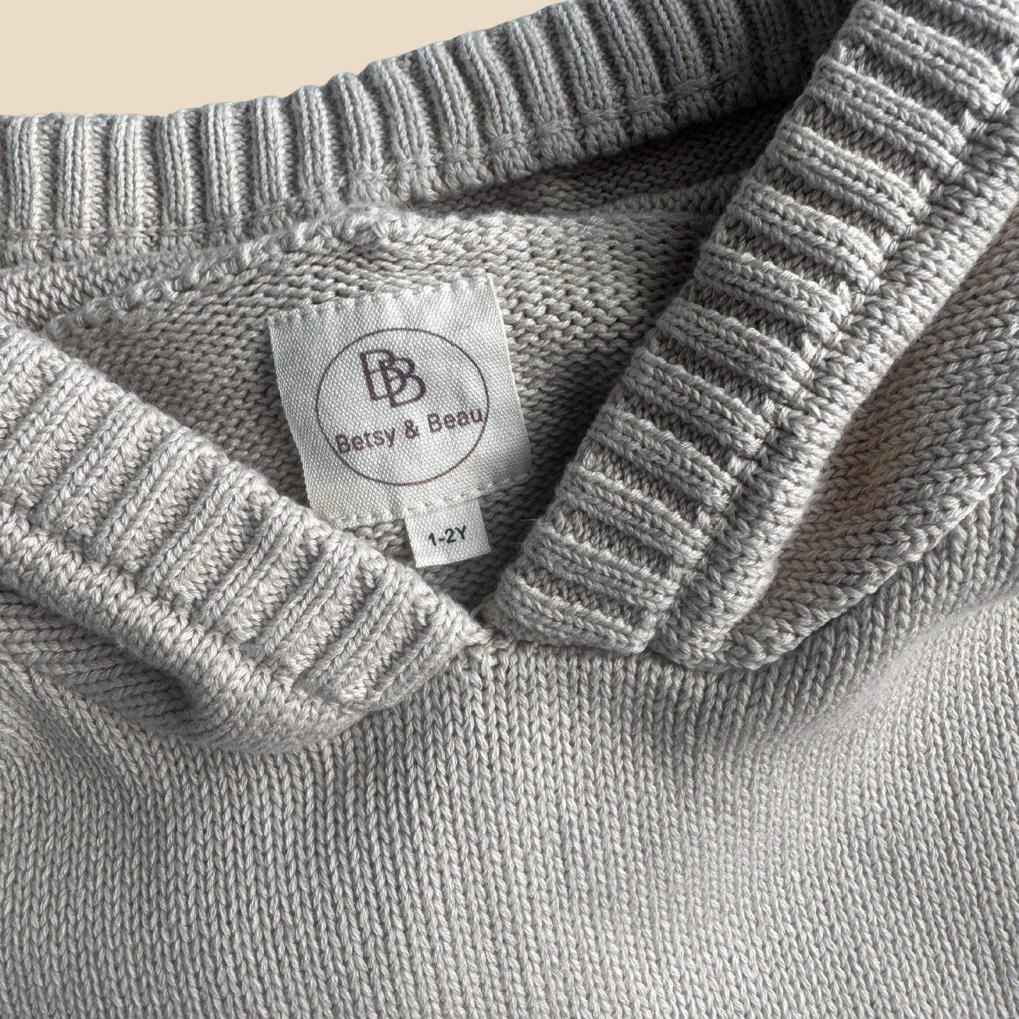 Solid Knit Cotton Hoodie - Light Beige