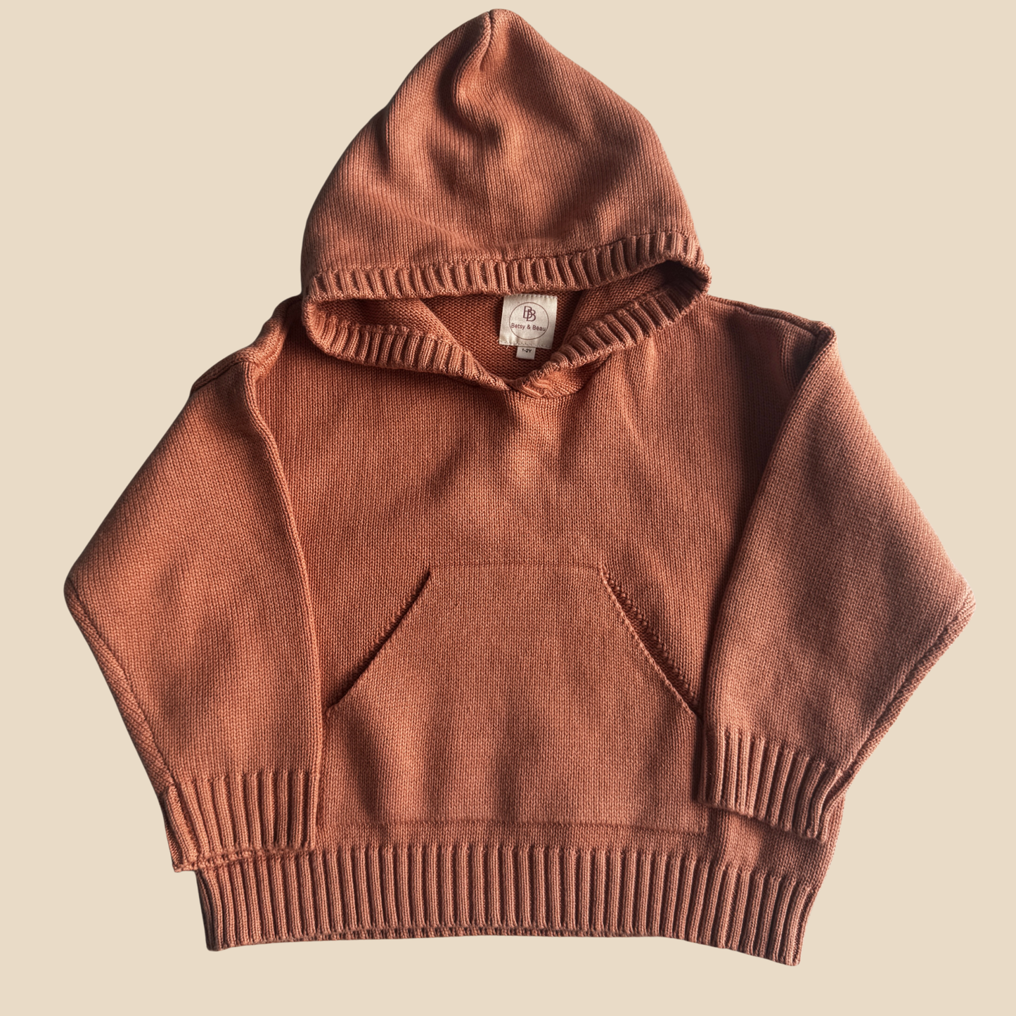 Solid Knit Cotton Hoodie - Salmon