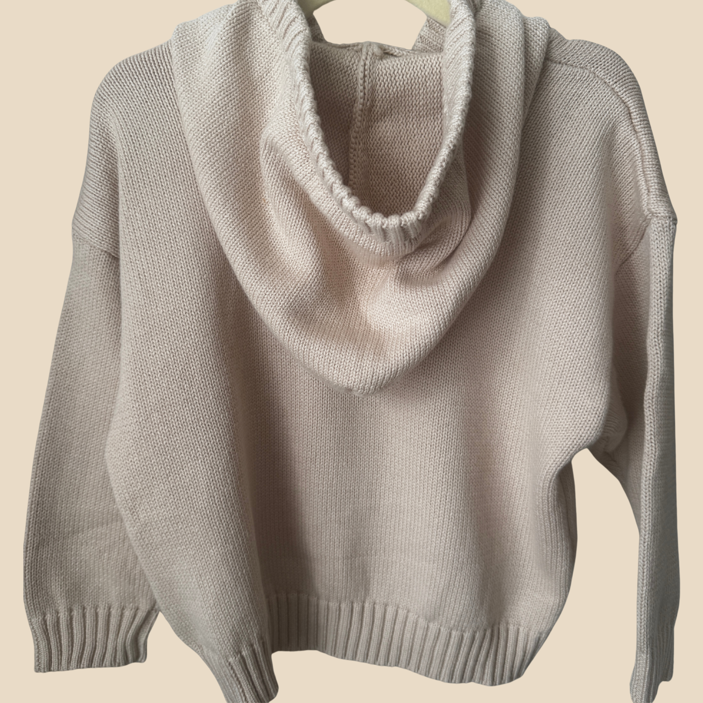 Solid Knit Cotton Hoodie - Light Beige