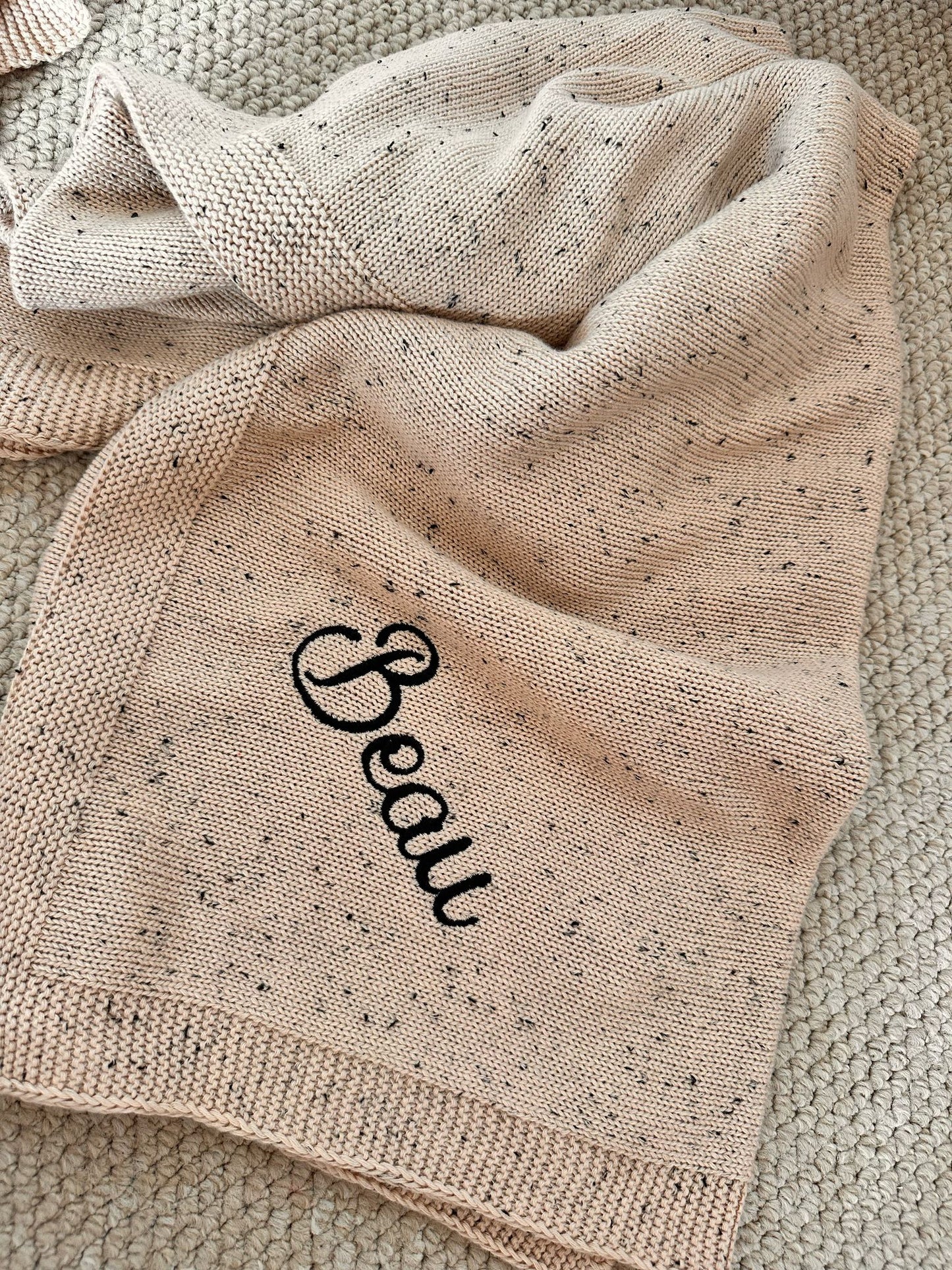 REDUCED - Pablo - Essentials Collection - Personalised Organic Cotton Knitted Blanket - Speckled Stone