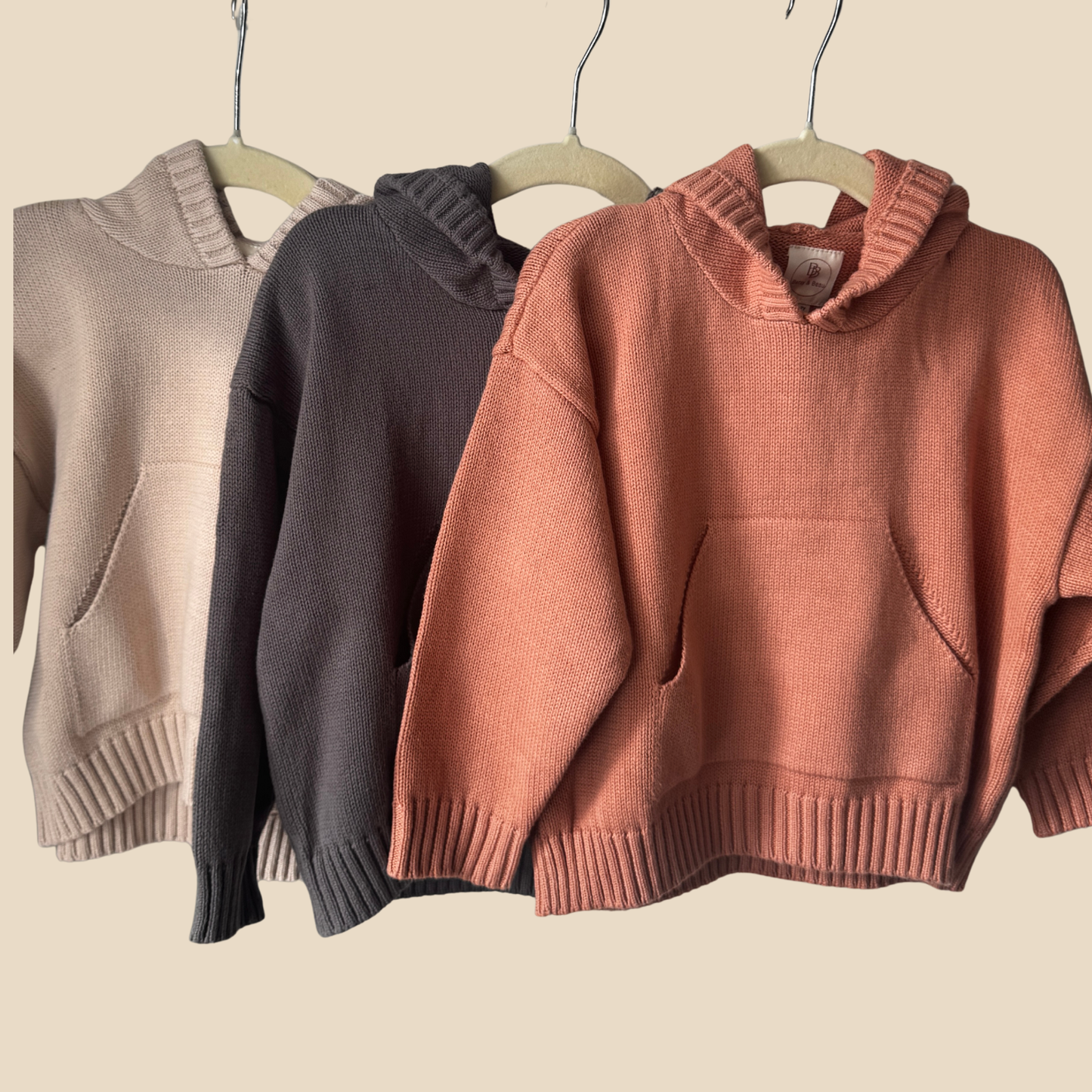Solid Knit Cotton Hoodie - Salmon