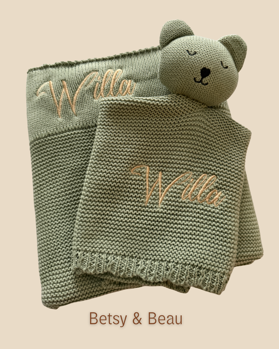 Arely - Organic Cotton Personalised Knitted Blanket - Sage