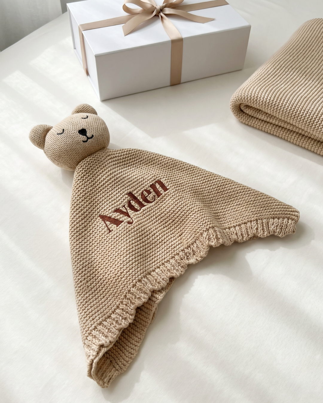 Arely - Personalised Organic Cotton Knitted Bear Snuggler - Oatmeal