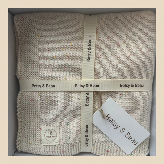 REDUCED - Pablo - Essentials Collection - Personalised Organic Cotton Knitted Blanket - Confetti Ivory