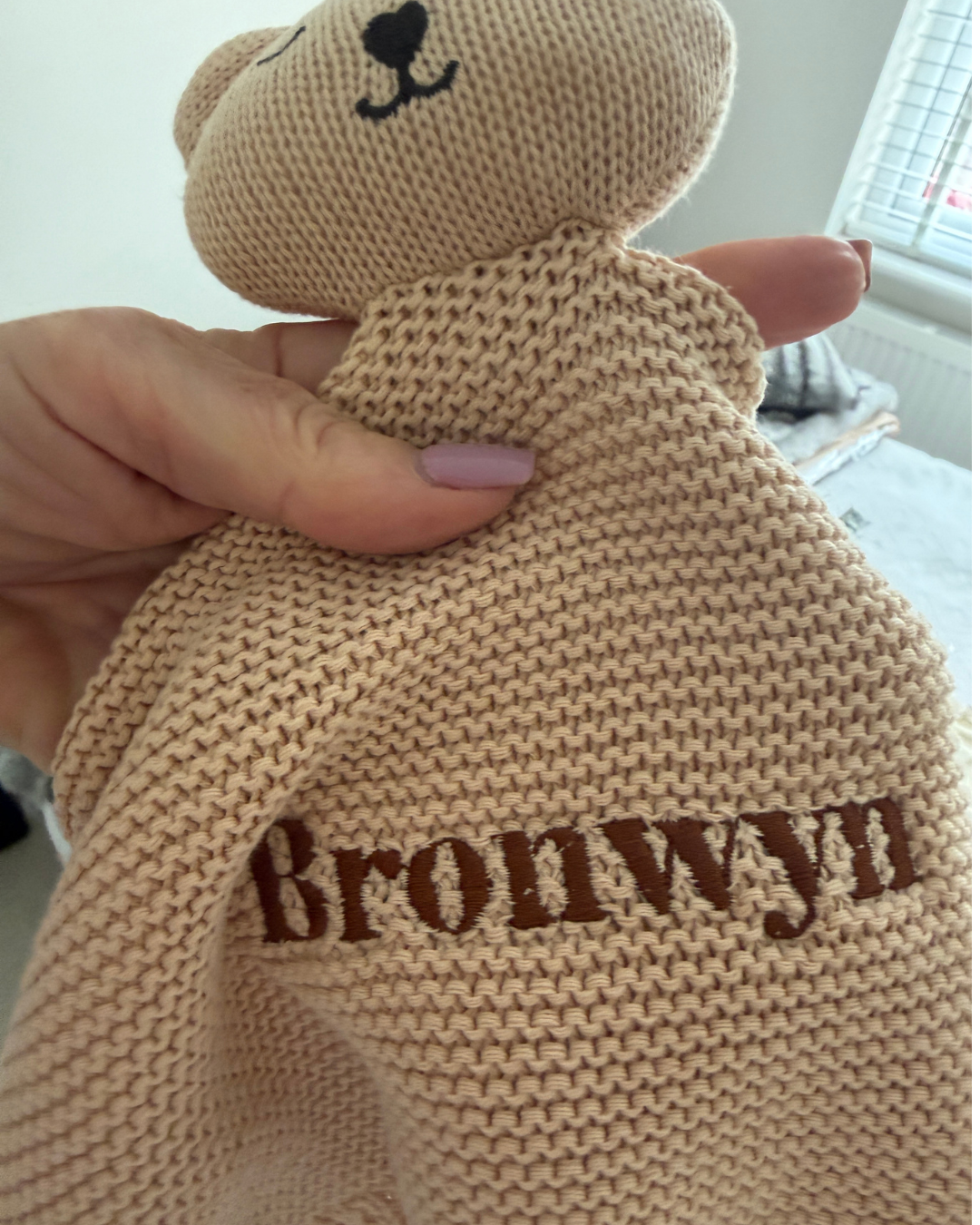 Arely - Personalised Organic Cotton Knitted Bear Snuggler - Oatmeal
