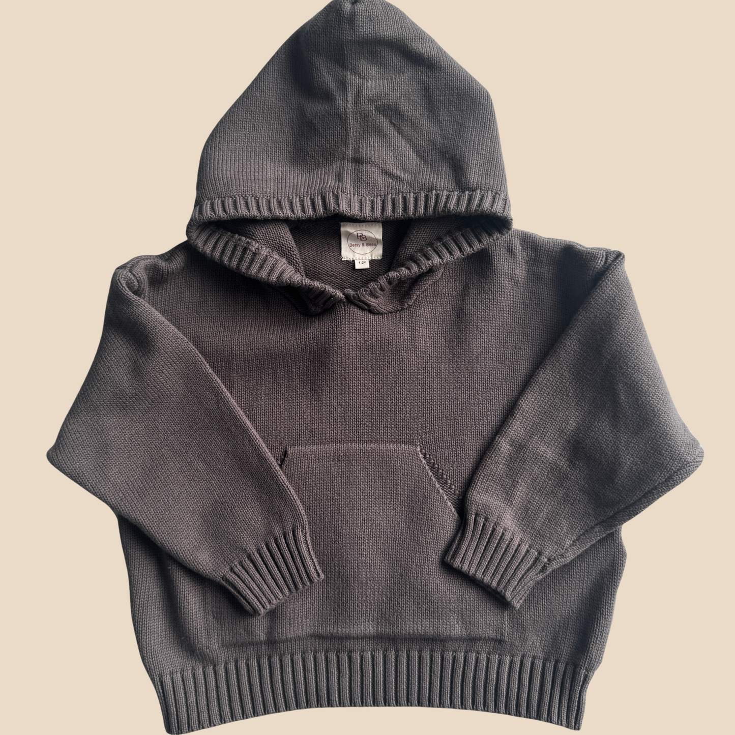 Solid Knit Cotton Hoodie - Charcoal