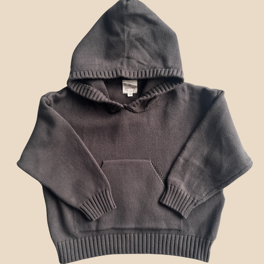 Solid Knit Cotton Hoodie - Charcoal