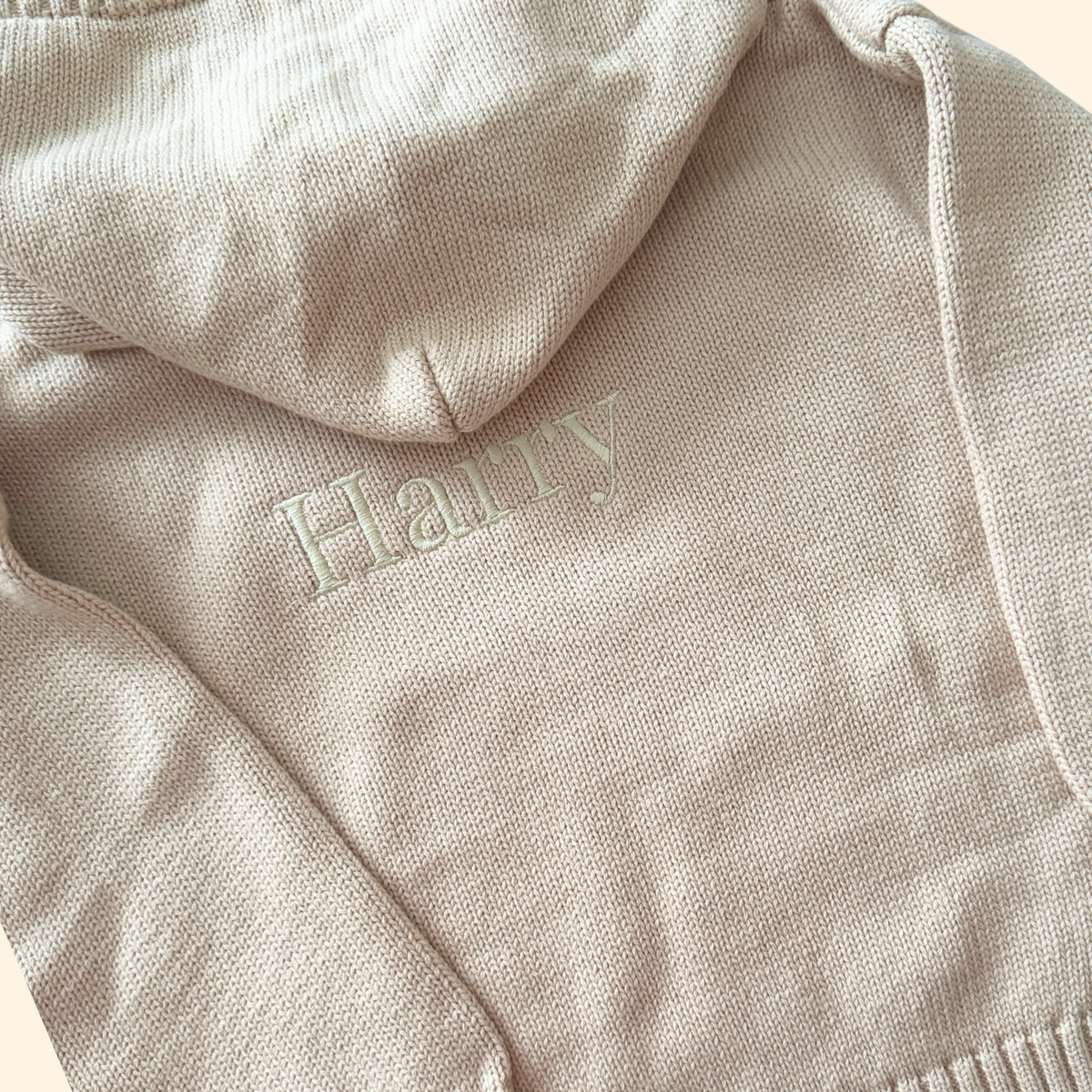 Personalised Everyday Knit Hoodie - 100% Cotton - Light Beige