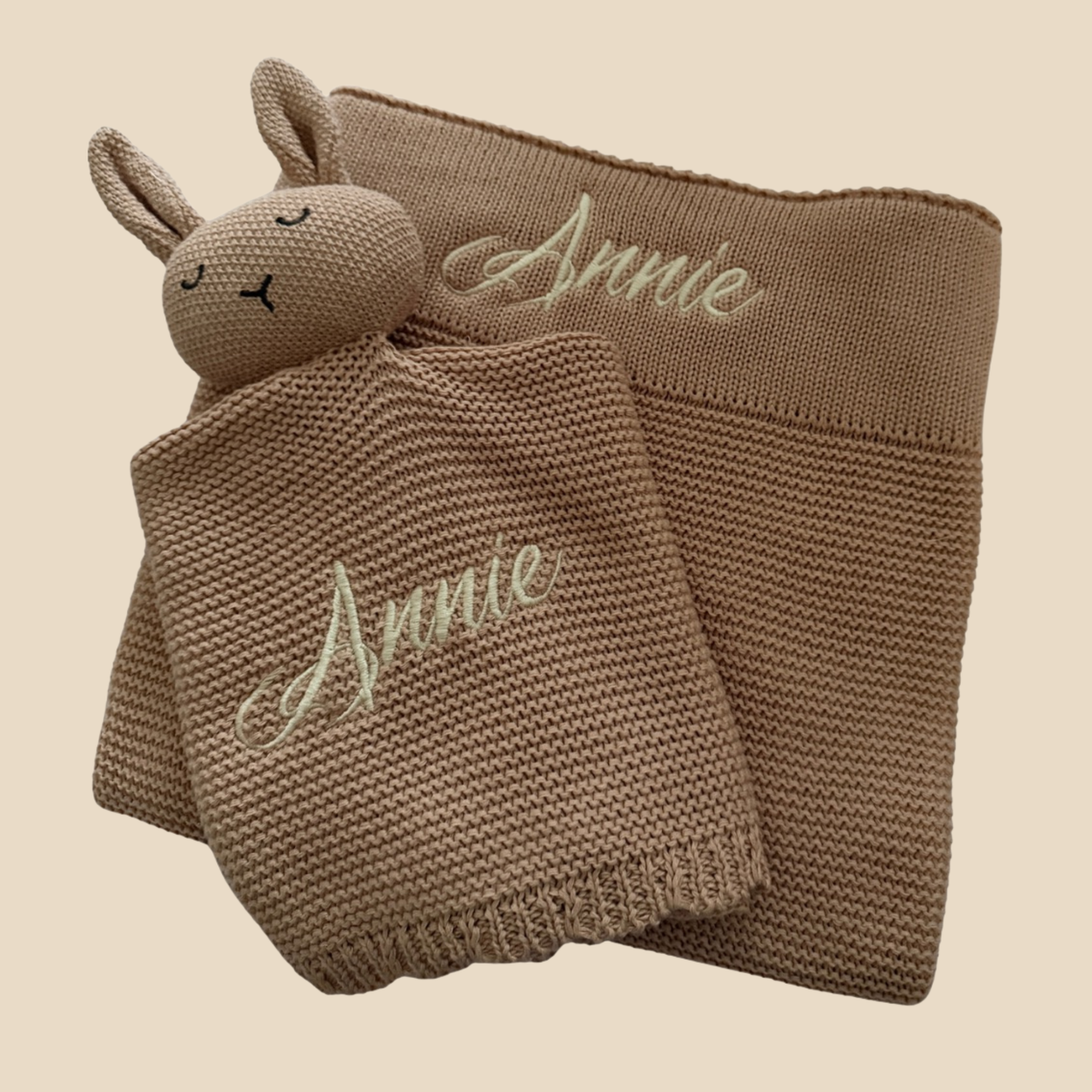 Arely - Personalised Organic Cotton Knitted Bunny Snuggler - Rose
