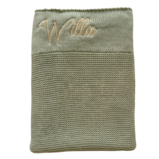 Arely - Organic Cotton Personalised Knitted Blanket - Sage