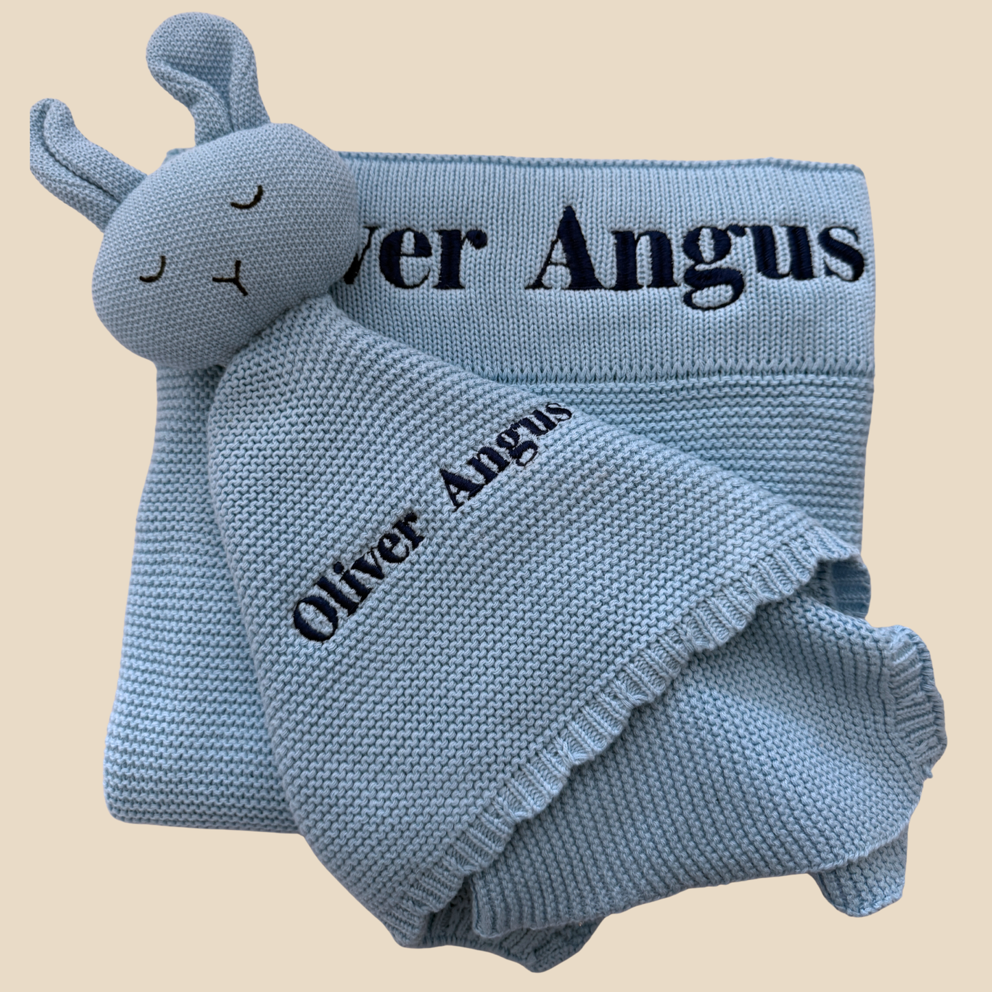 Arely - Personalised Organic Cotton Knitted Bunny Snuggler - Sapphire