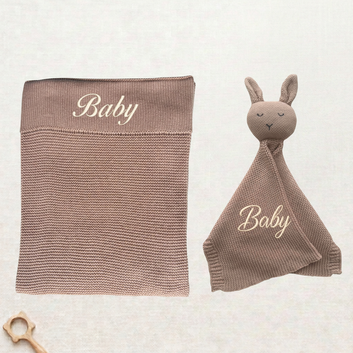 Arely - Personalised Organic Cotton Knitted Bunny Snuggler - Rose