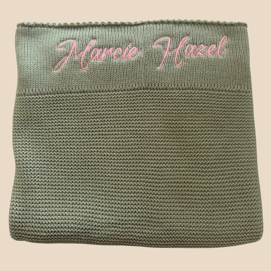 Arely - Organic Cotton Personalised Knitted Blanket - Sage