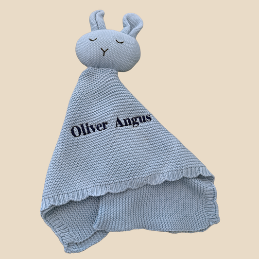 Arely - Personalised Organic Cotton Knitted Bunny Snuggler - Sapphire