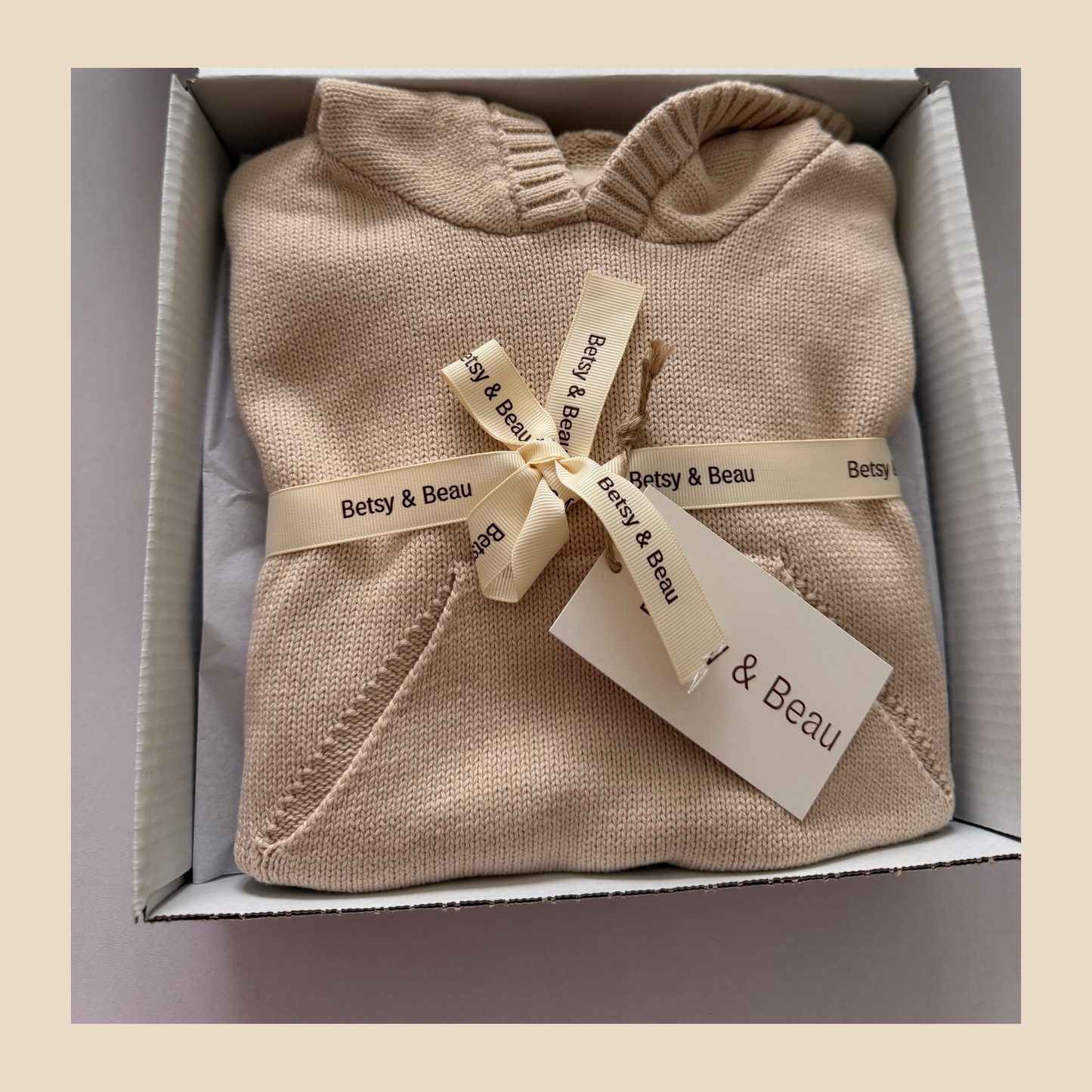Personalised Solid Knit Cotton Hoodie - Light Beige