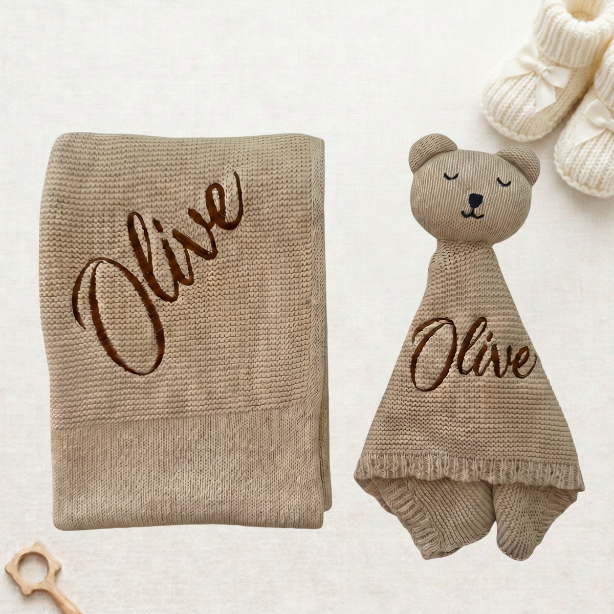 Arely - Personalised Organic Cotton Knitted Bear Snuggler - Oatmeal