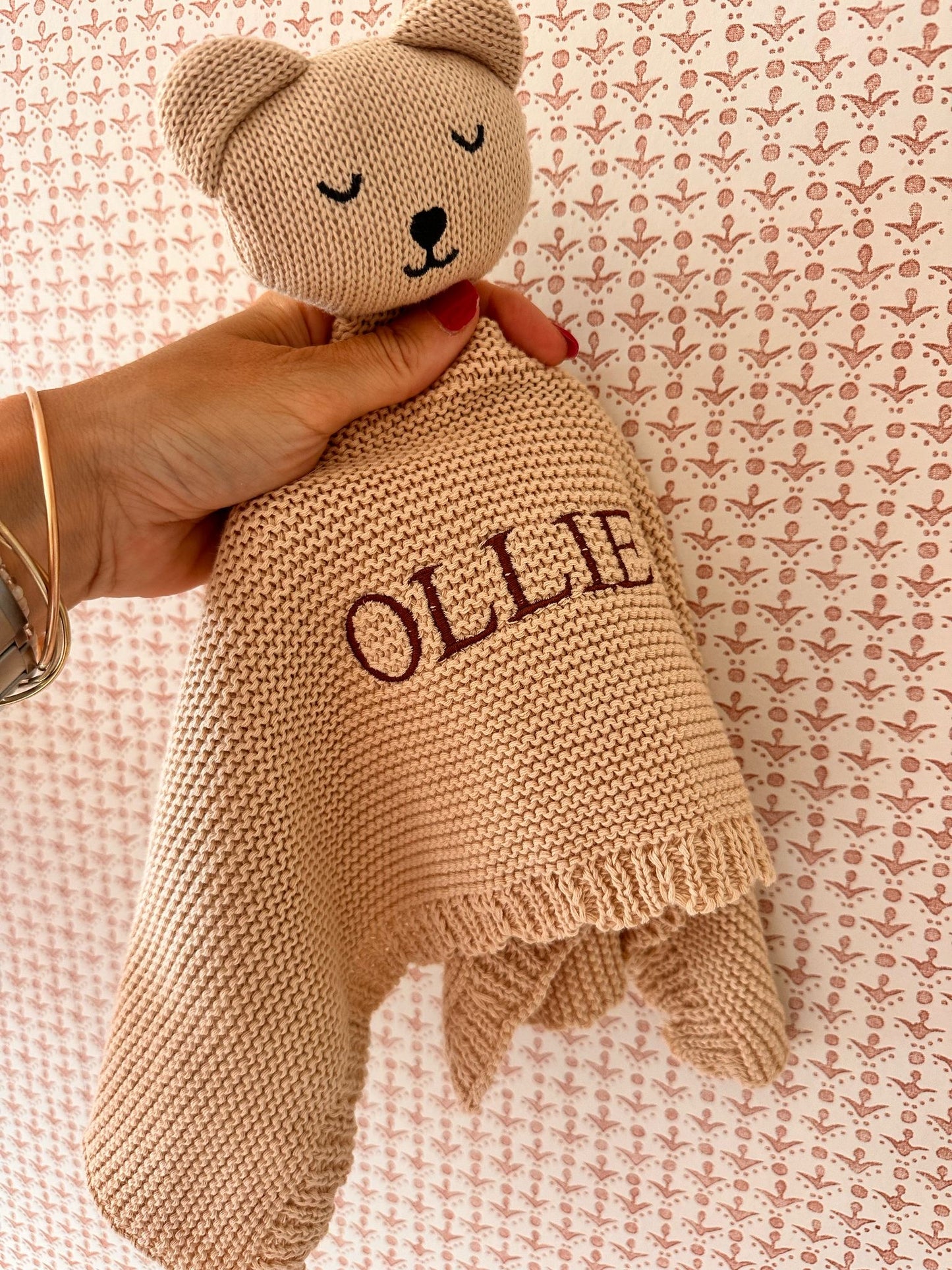 Arely - Personalised Organic Cotton Knitted Bear Snuggler - Oatmeal - Back in Stock