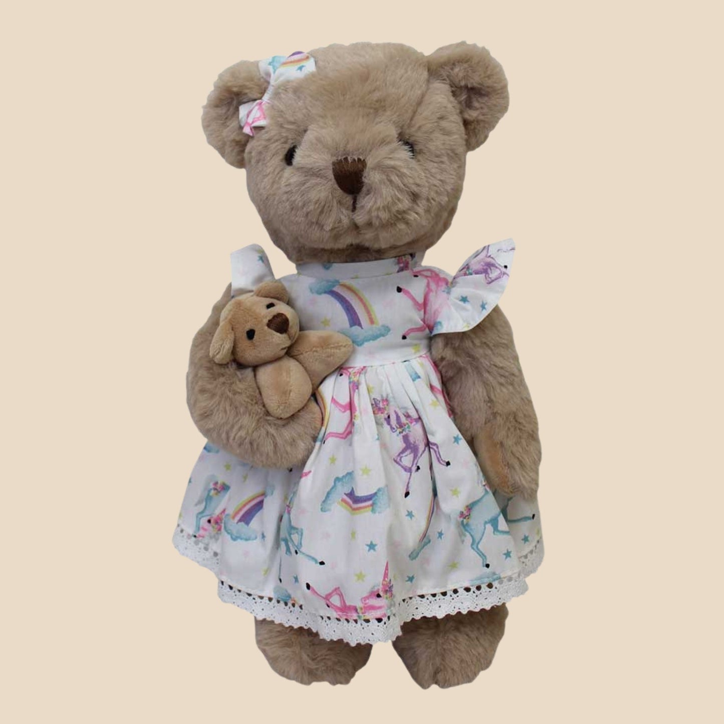 Teddy Bear Wearing Unicorn Print Dress