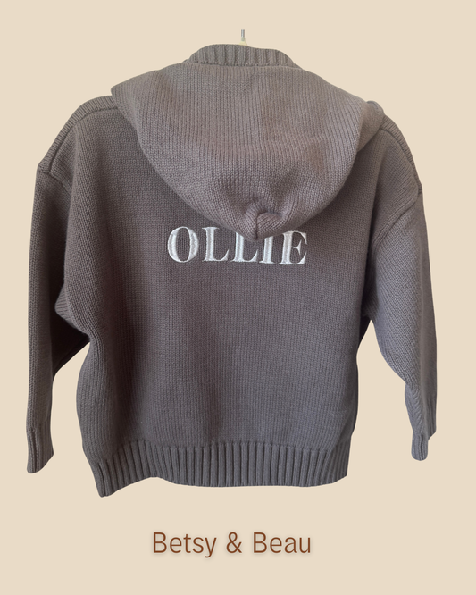 Personalised Solid Knit Cotton Hoodie - Charcoal