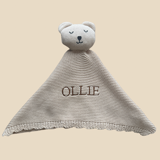 Arely - Personalized Organic Cotton Knitted Bear Snuggler - Oatmeal