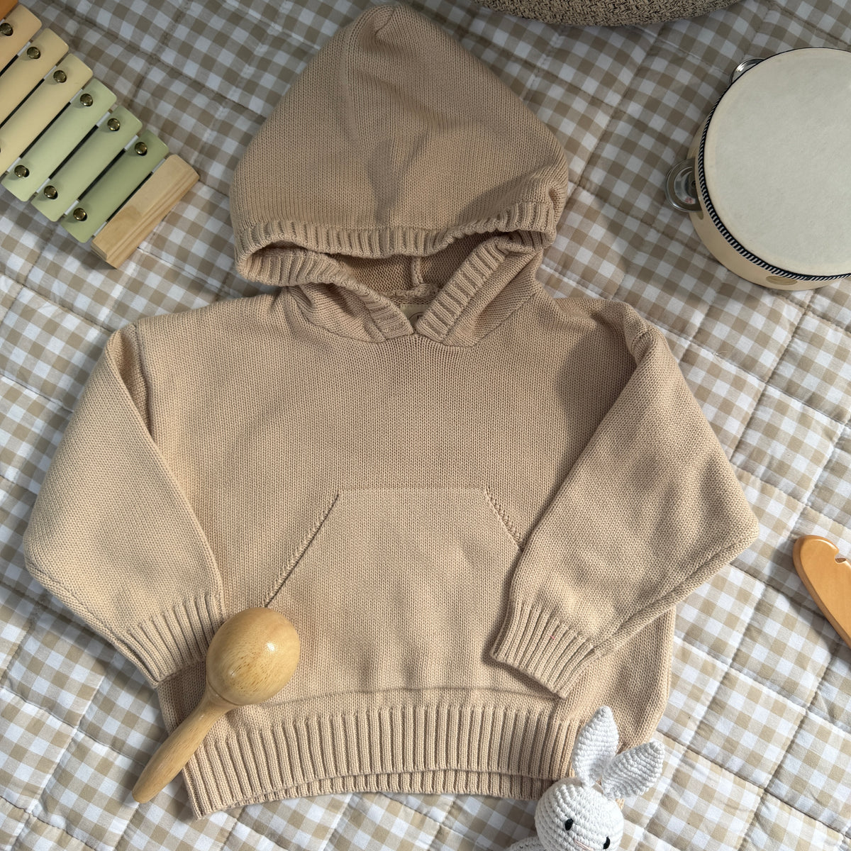Personalised Everyday Knit Hoodie - 100% Cotton - Light Beige