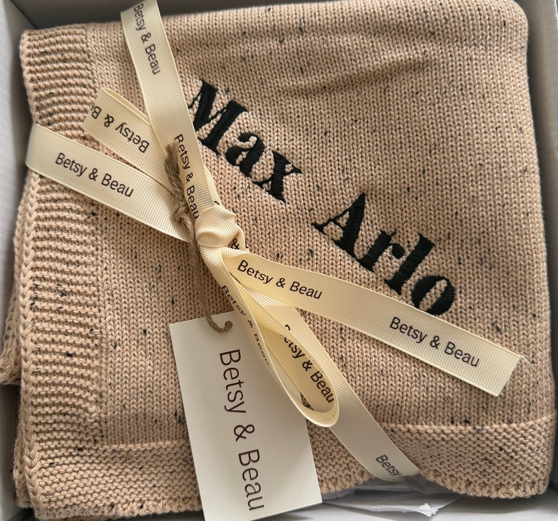 Pablo - Signature Collection - Personalised Organic Cotton Knitted Blanket - Speckled Stone