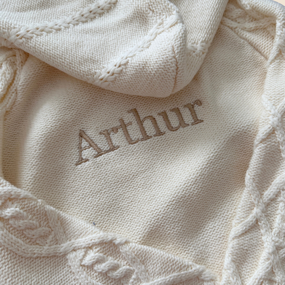 Personalised Cable Knit Hoodie - 100% Cotton - Cotton Cream
