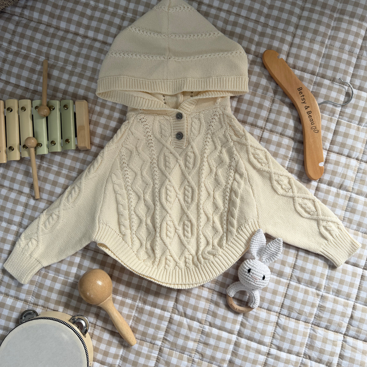 Personalised Cable Knit Hoodie - 100% Cotton - Cotton Cream