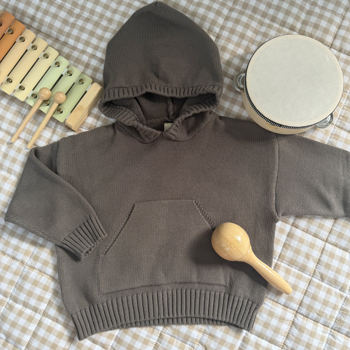 Personalised Everyday Knit Hoodie - 100% Cotton - Charcoal