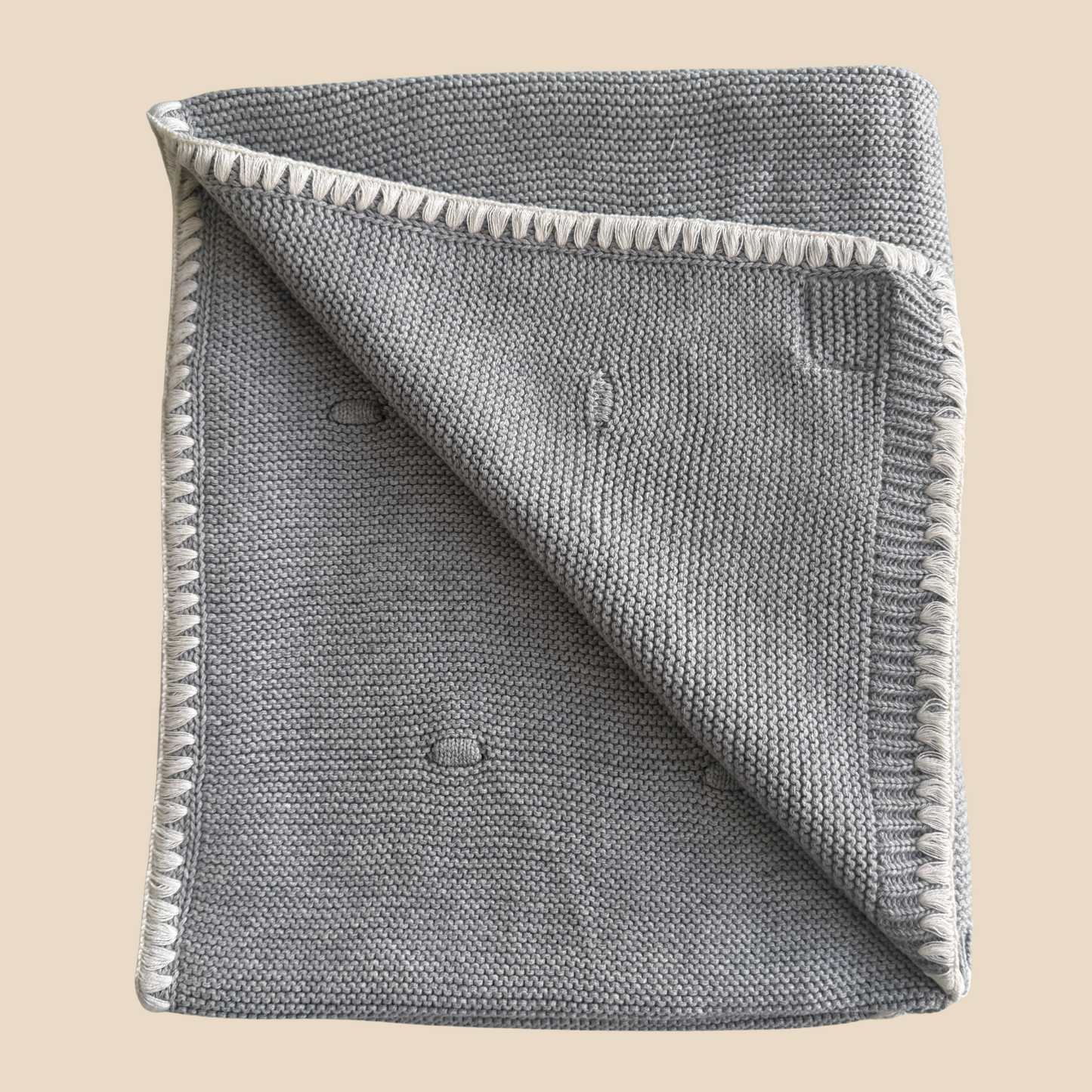 Ramona - Personalized Organic Cotton Knitted Blanket - Dove Grey