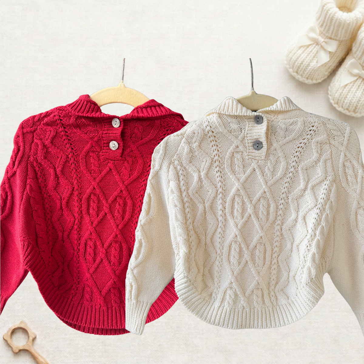Personalised Cable Knit Hoodie - 100% Cotton - Vintage Ruby