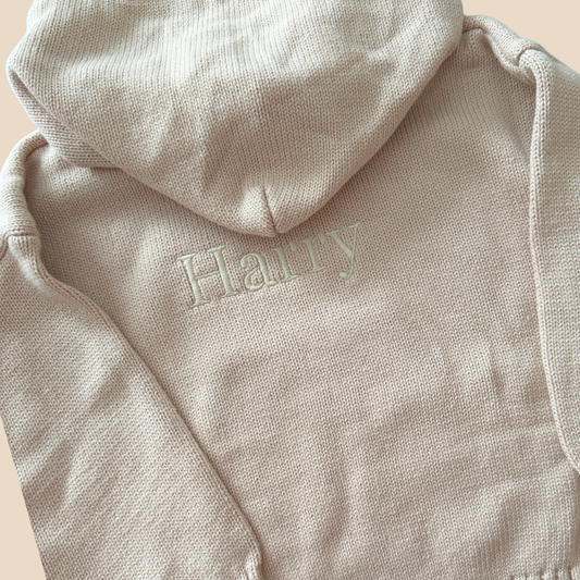 Personalised Solid Knit Cotton Hoodie - Light Beige