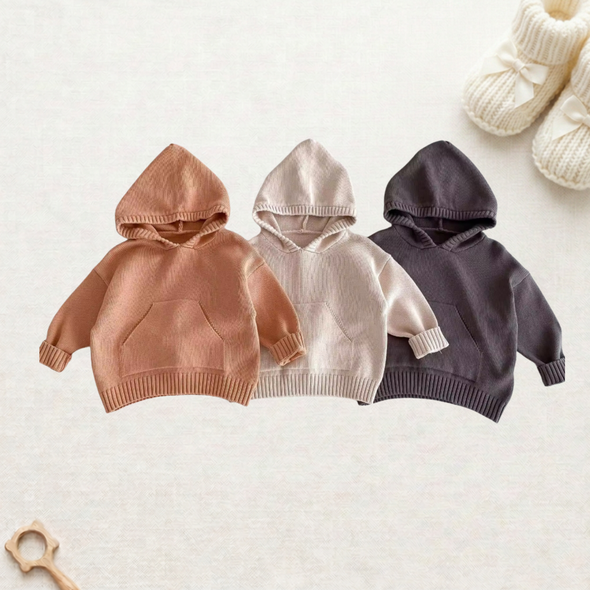 Personalised Everyday Knit Hoodie - 100% Cotton - Light Beige