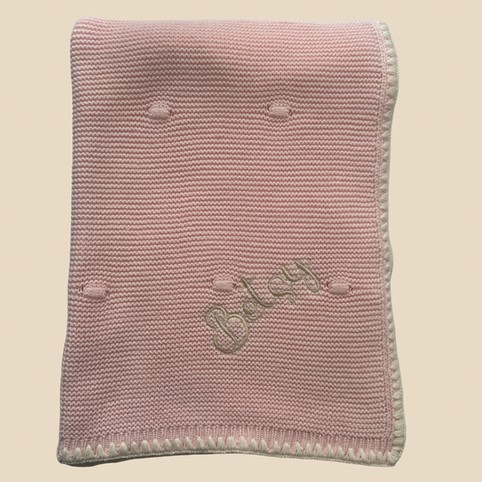 Ramona - Personalized Organic Cotton Knitted Blanket - Peony