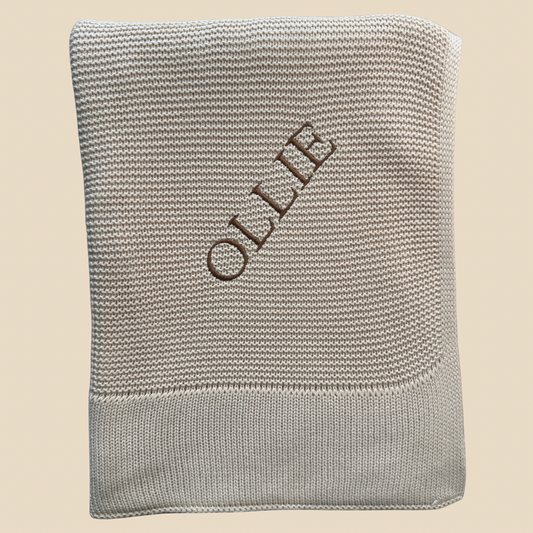 Arely - Organic Cotton Personalised Knitted Blanket - Oatmeal