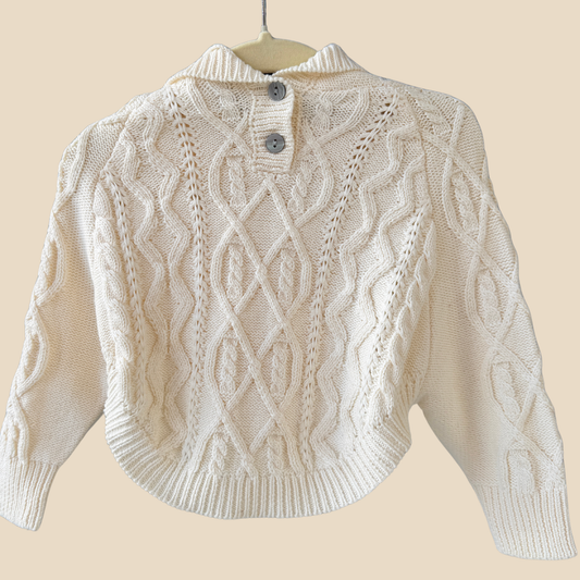 Cable Knit Cotton Hoodie - French Cream