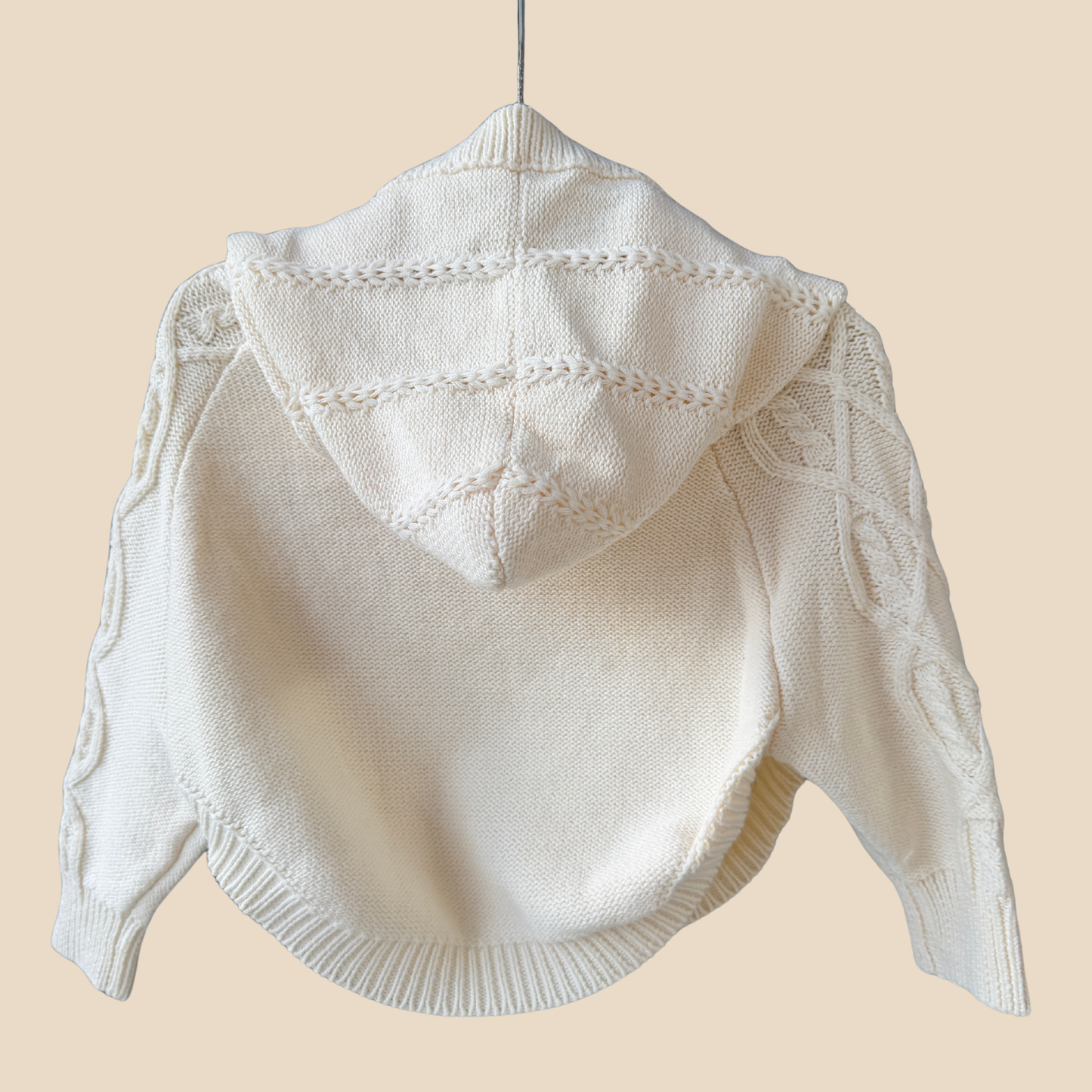 Cable Knit Cotton Hoodie - French Cream