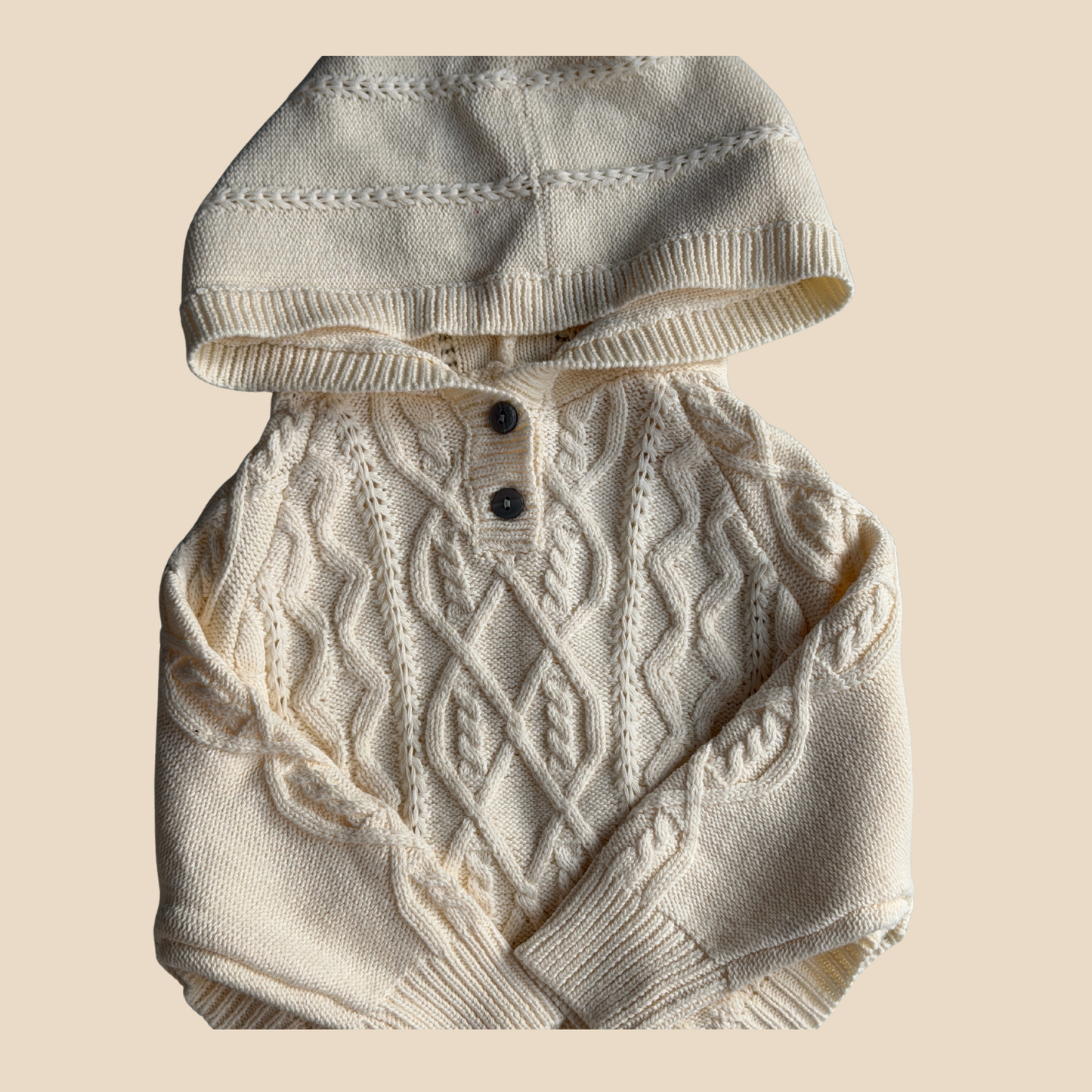 Cable Knit Cotton Hoodie - French Cream