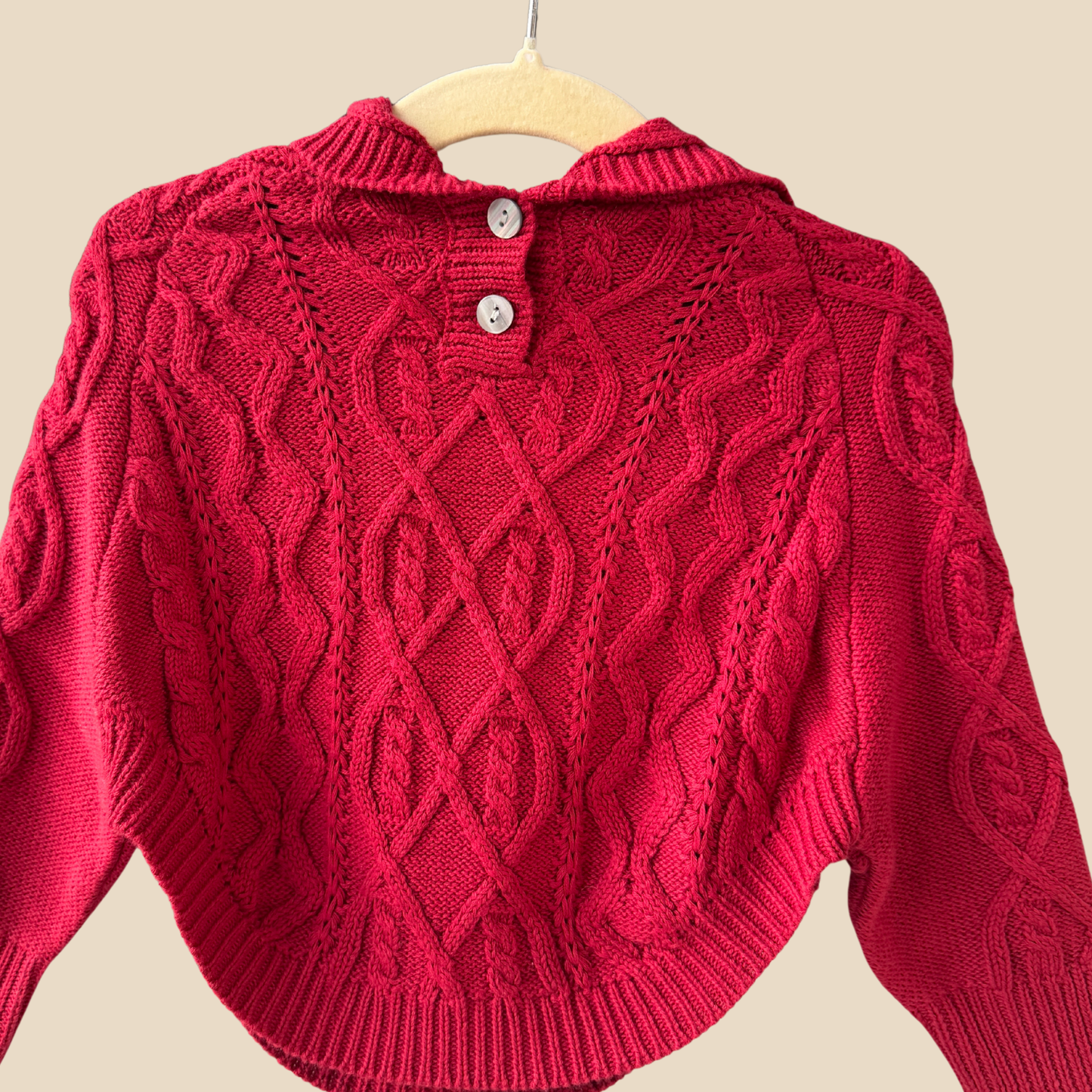 Cable Knit Cotton Hoodie - Vintage Ruby