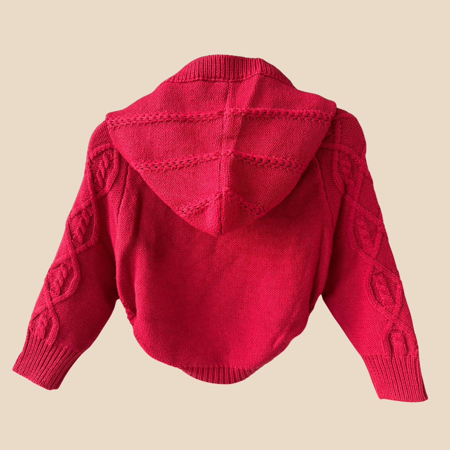 Cable Knit Cotton Hoodie - Vintage Ruby