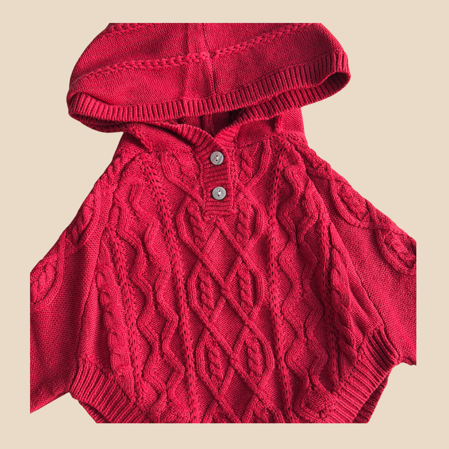 Cable Knit Cotton Hoodie - Vintage Ruby