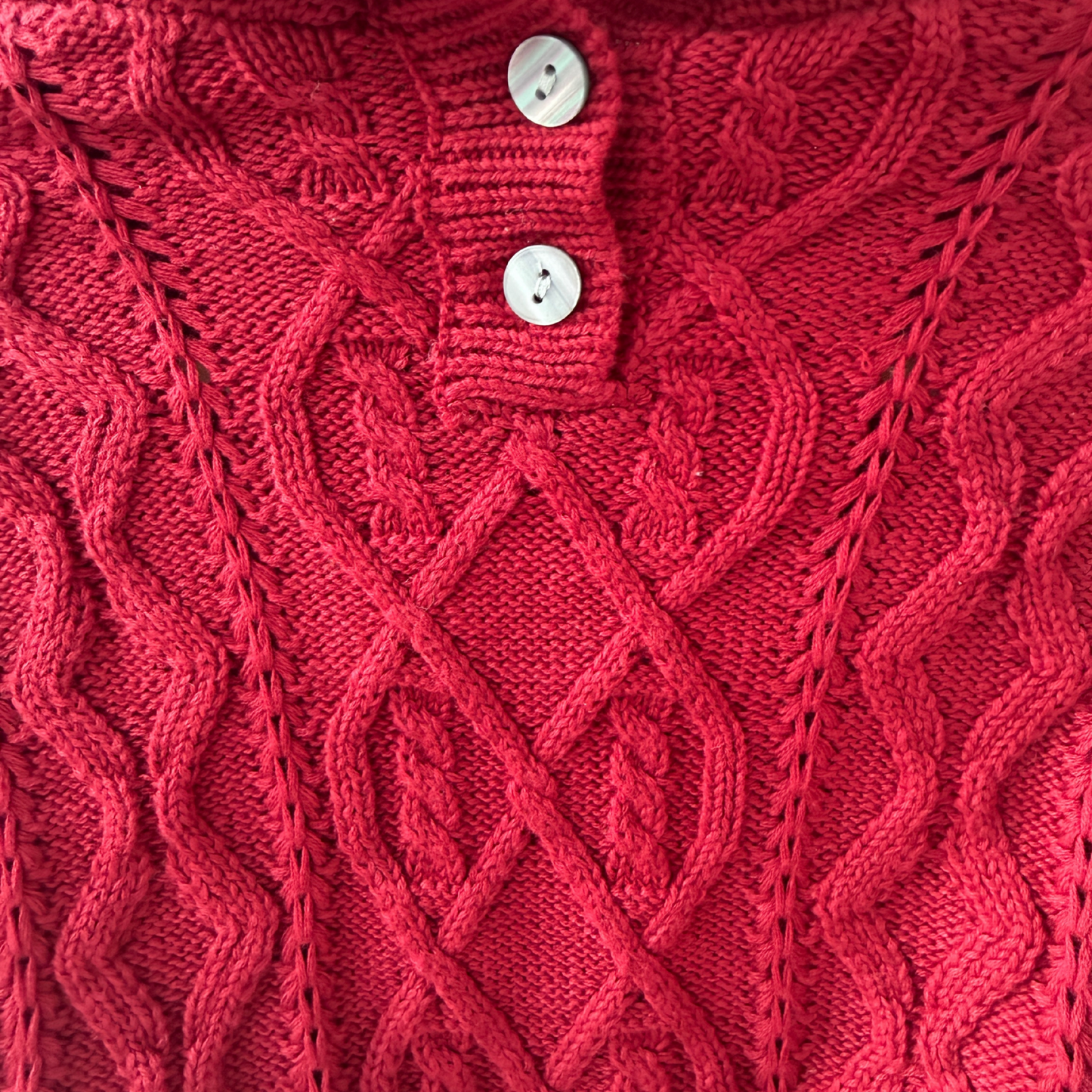 Cable Knit Cotton Hoodie - Vintage Ruby