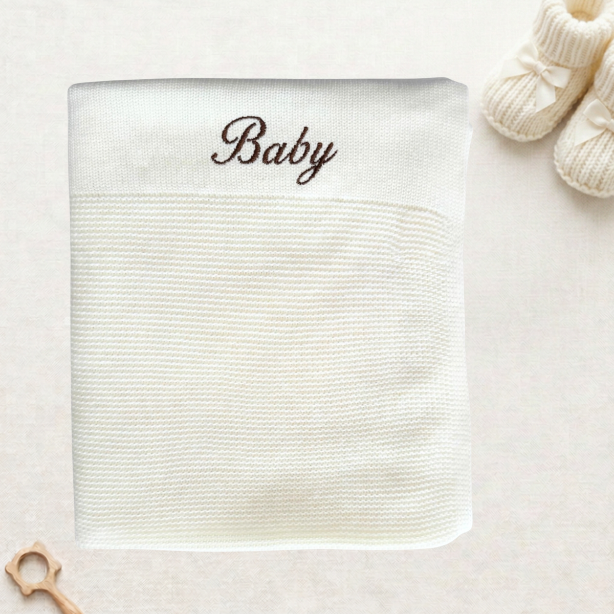 Arely - Organic Cotton Personalised Knitted Baby Blanket - Soft Cloud White