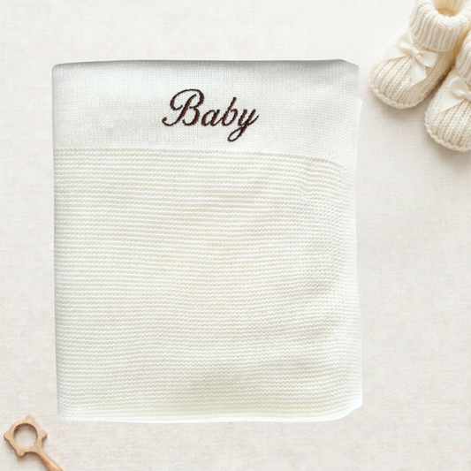 Arely - Organic Cotton Personalised Knitted Baby Blanket - Soft Cloud White
