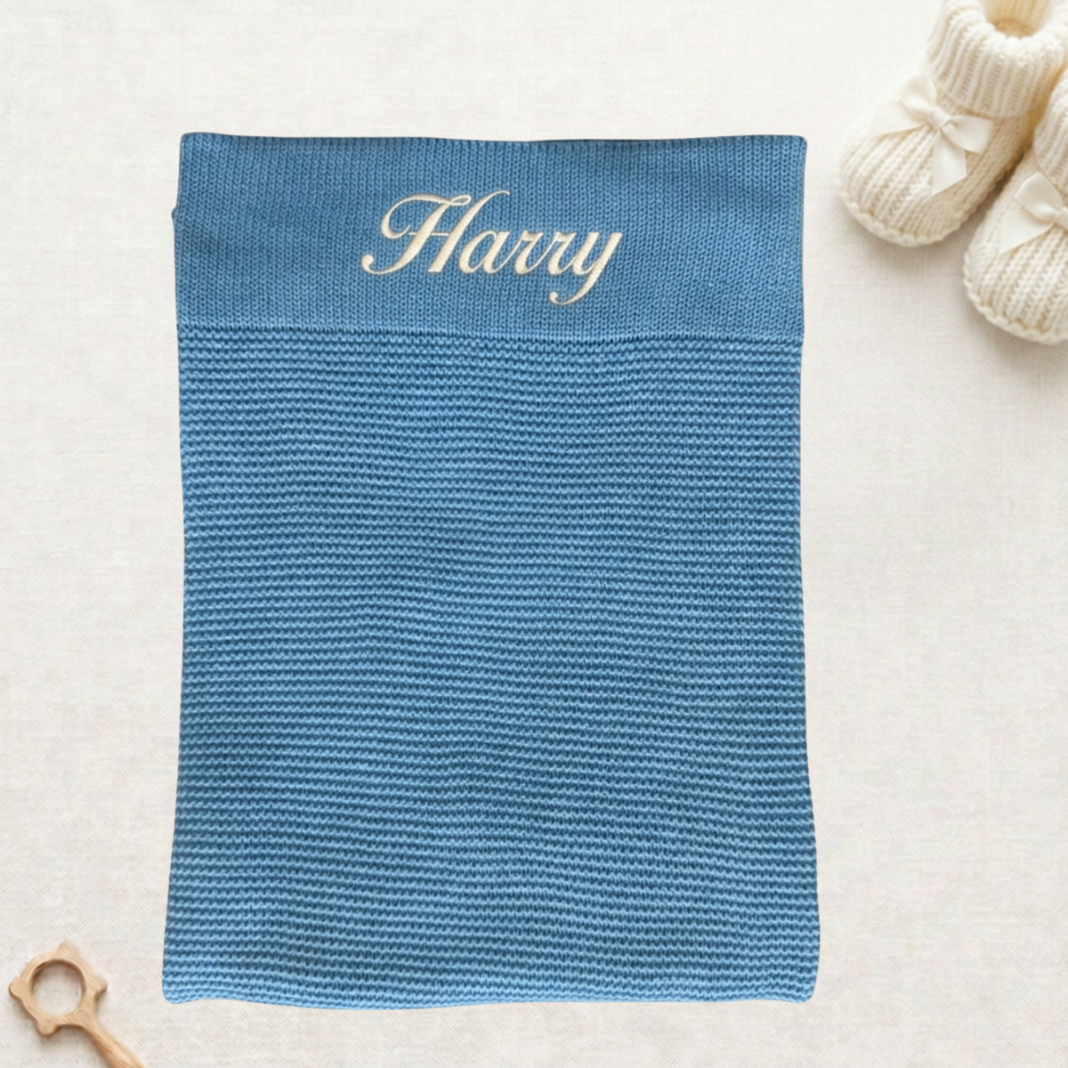 Arely - Organic Cotton Personalised Knitted Blanket - Sapphire