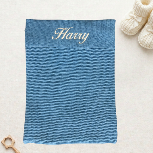 Arely - Organic Cotton Personalised Knitted Blanket - Sapphire