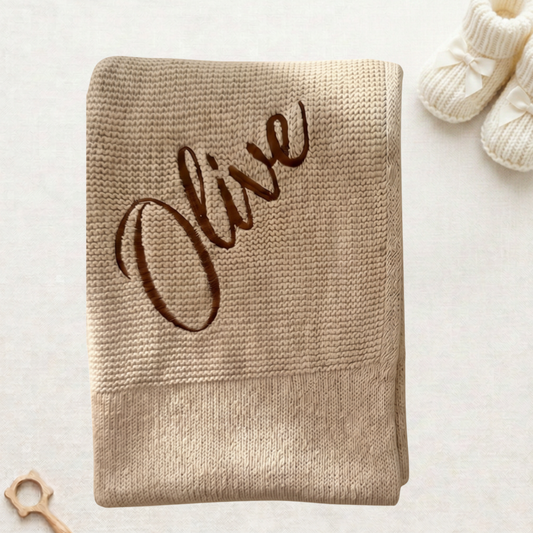 Arely - Organic Cotton Personalised Knitted Blanket - Oatmeal