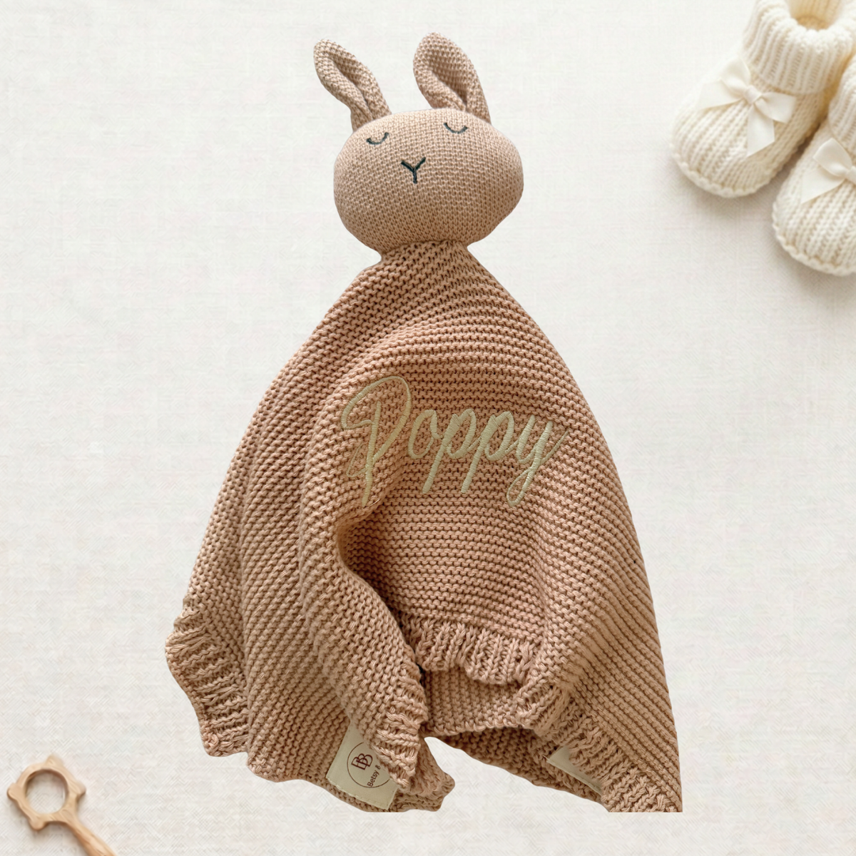 Arely - Personalised Organic Cotton Knitted Bunny Snuggler - Rose